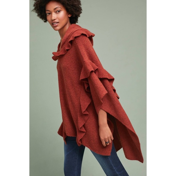 Anthropologie Tops - BNWT ANTHROPOLOGIE Hooded Ruffle Poncho one Size